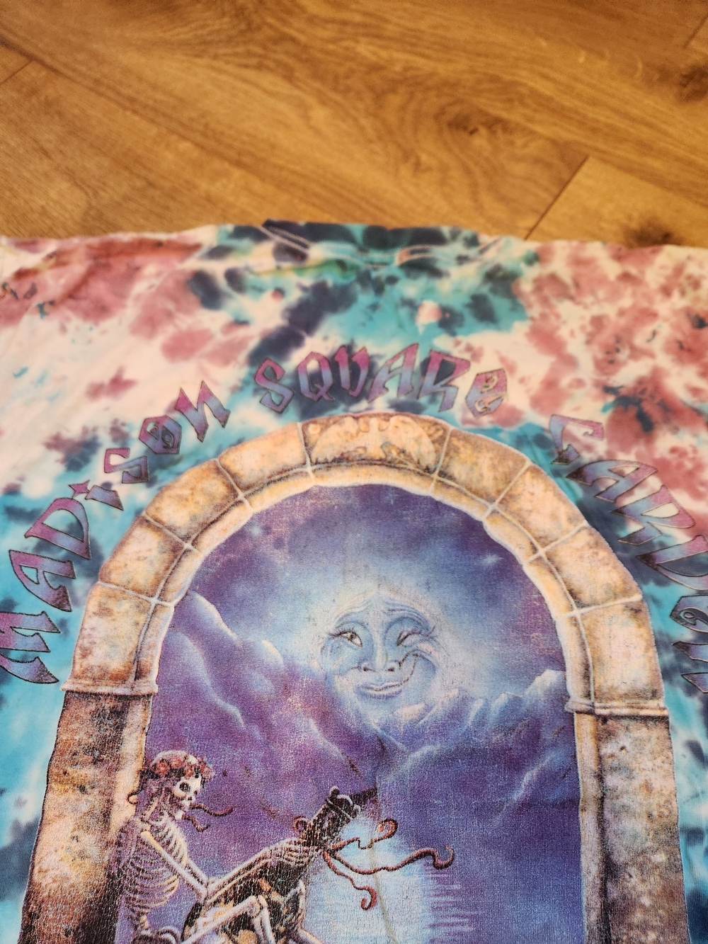 Vintage 1993 Grateful Dead Tie-Dye Sun & Moon Skeleton Tee Large MSG Concert - Picture 10 of 10